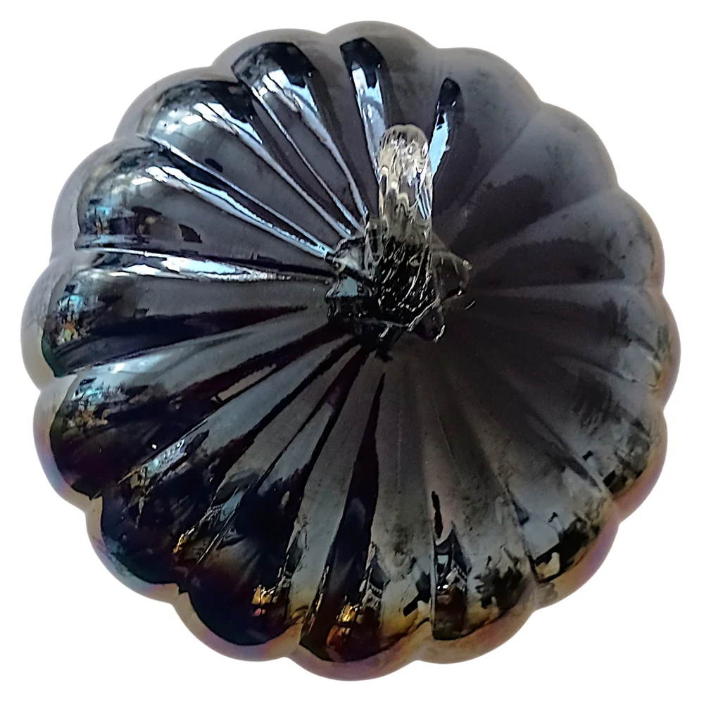 Glass Iridescent Halloween Pumpkin Carnival Hand Blown Stem Purple Black Harvest